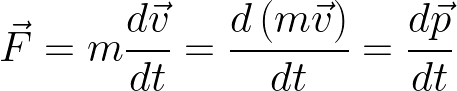 \dpi{150} \LARGE \vec{F}=m\frac{d\vec{v}}{dt}=\frac{d\left ( m\vec{v} \right )}{dt}=\frac{d\vec{p}}{dt}